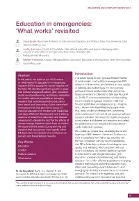 Education in Emergencies: ‘What Works’ Revisited