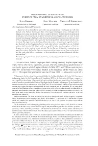 HOW UNIVERSAL IS AGENT-FIRST? EVIDENCE from SYMMETRICAL VOICE LANGUAGES Sonja Riesberg Kurt Malcher Nikolaus P