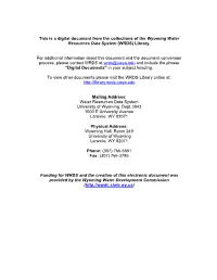 This Is a Digital Document from the Collections of the Wyoming Water Resources Data System (WRDS) Library