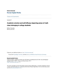 Academic Emotion and Self-Efficacy Impacting Sense of Math Class Belonging in College Students