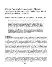 Critical Appraisal of Mathematics Education Systematic Review Search Methods: Implications for Social Sciences Librarians