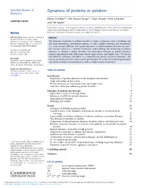 Dynamics of Proteins in Solution Biophysics