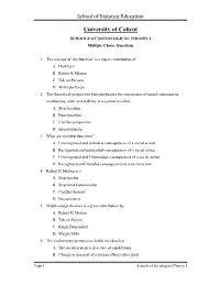 SCHOOLS of SOCIOLOGICAL THEORY I Multiple Choice Questions