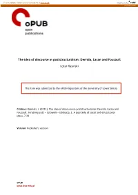 The Idea of Discourse in Poststructuralism: Derrida, Lacan and Foucault