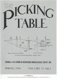 The Picking Table Volume 27, No. 1 – Spring 1986