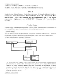 1. Number System a Number System Relates Quantities and Symbols.In Digital System How Information Is Represented Is Key and There Are Different Radices, I.E