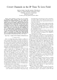 Covert Channels in the IP Time to Live Field