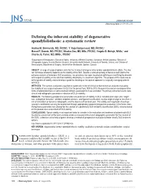 Defining the Inherent Stability of Degenerative Spondylolisthesis: a Systematic Review
