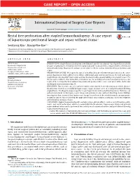 Rectal Free Perforation After Stapled Hemorrhoidopexy: a Case Report