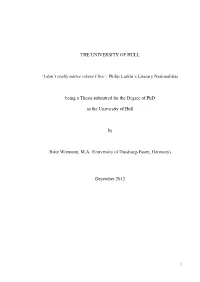 THE UNIVERSITY of HULL 'I Don't Really Notice Where I Live': Philip