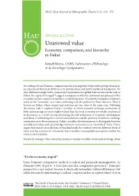 Unavowed Value Economy, Comparison, and Hierarchy in Dakar