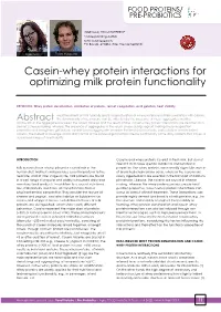 Casein-Whey Protein Interactions for Optimizing Milk Protein Functionality