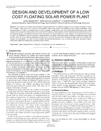 Design and Development of a Low Cost Floating Solar Power Plant