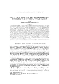 Evolutionism and Holism: Two Different Paradigms for the Phenomenon of Biological Evolution
