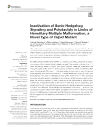 Inactivation of Sonic Hedgehog Signaling and Polydactyly in Limbs of Hereditary Multiple Malformation, a Novel Type of Talpid Mutant