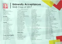 University Acceptances WAB Class of 2017