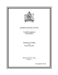 Legislative Assembly of Alberta the 28Th Legislature Third Session
