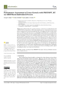 Performance Assessment of Linux Kernels with PREEMPT RT on ARM-Based Embedded Devices