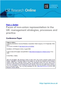 Faces of Non-Union Representation in the UK: Management Strategies, Processes and Practice