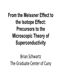 From the Meissner Effect to the Isotope Effect: Precursors to the Microscopic Theory of Superconductivity