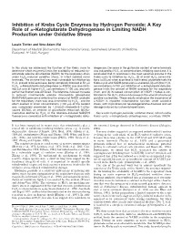 Inhibition of Krebs Cycle Enzymes by Hydrogen Peroxide: a Key Role of ␣-Ketoglutarate Dehydrogenase in Limiting NADH Production Under Oxidative Stress