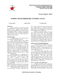 Poppet Style Pressure Control Valve