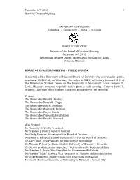 University of Missouri System Board of Curators Meeting Minutes