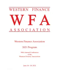 Western Finance Association 2021 Program