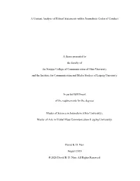 A Content Analysis of Ethical Statements Within Journalistic Codes of Conduct
