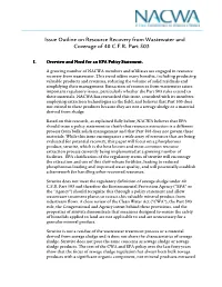 Issue Outline on Resource Recovery from Wastewater and Coverage of 40 CFR Part