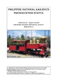 Philippine National Railways Preservation Status