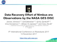 Data Recovery Effort of Nimbus Era Observations by the NASA GES DISC