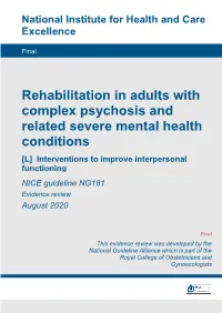 Interpersonal Functioning NICE Guideline NG181 Evidence Review August 2020