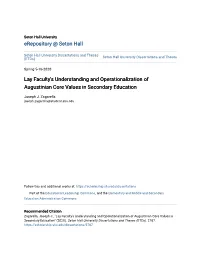 Lay Faculty's Understanding and Operationalization of Augustinian Core Values in Secondary Education