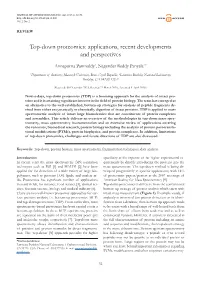 Top-Down Proteomics: Applications, Recent Developments and Perspectives