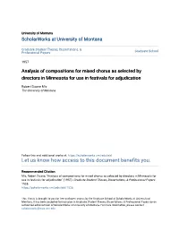 Analysis of Compositions for Mixed Chorus As Selected by Directors in Minnesota for Use in Festivals for Adjudication