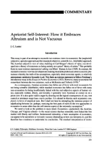 Apriorist Self-Interest: How It Embraces Altruism and Is Not Vacuous