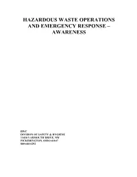 Hazardous Waste Operations and Emergency Response – Awareness