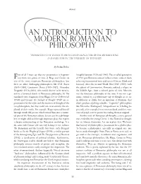 An Introduction to Modern Romanian Philosophy