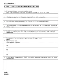 Case Study Based on Recent Earthquakes Week 5 Lesson 9