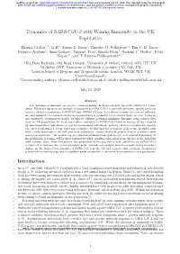 Dynamics of SARS-Cov-2 with Waning Immunity in the UK Population