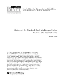 History of the Stanford-Binet Intelligence Scales: Content and Psychometrics