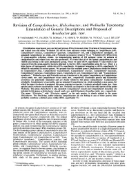 Revision of Campylobacter, Helicobacter, and Wolinella Taxonomy: Emendation of Generic Descriptions and Proposal of Arcobacter Gen