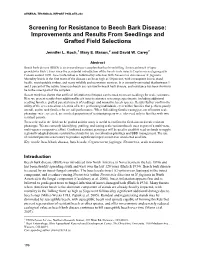 Screening for Resistance to Beech Bark Disease: Improvements and Results from Seedlings and Grafted Field Selections