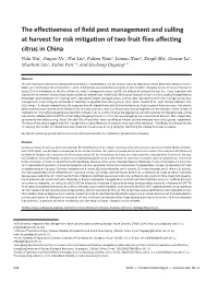 The Effectiveness of Field Pest Management and Culling at Harvest for Risk Mitigation of Two Fruit Flies Affecting Citrus in China