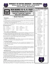 UCA BEARS (12-9, 4-2 SLC) DATE OPPONENT TIME/RES GAMES FEBRUARY 16 Vs