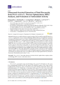 Ultrasound-Assisted Extraction of Total Flavonoids from Pteris Cretica L.: Process Optimization, HPLC Analysis, and Evaluation of Antioxidant Activity