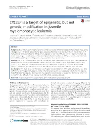 CREBBP Is a Target of Epigenetic, but Not Genetic, Modification in Juvenile