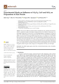 Experimental Study on Influence of Al2o3, Cao and Sio2 On