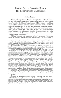 Lochner for the Executive Branch: the Torture Memo As Anticanon